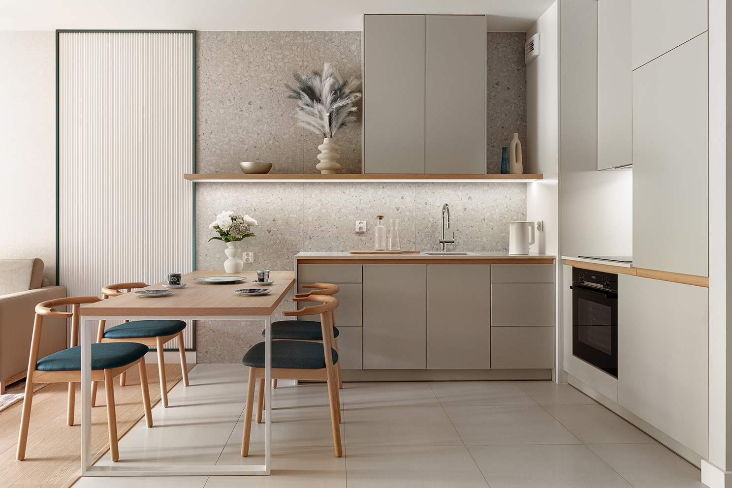 Strefa rekreacji otoczona bogatą roślinnością